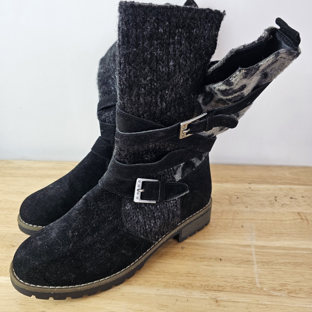 MUK LUKS Womens 9 Slope Nikki Fashion Boots Faux Suede Pattern Black